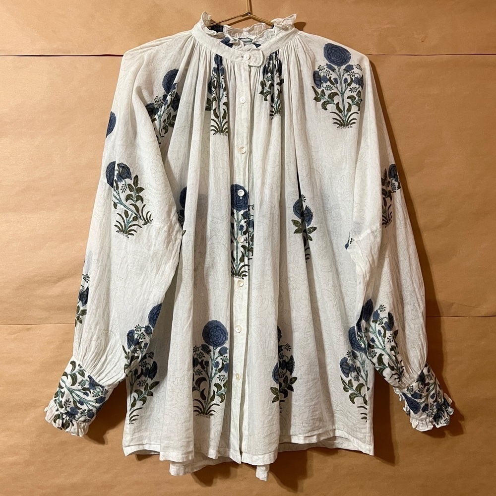 Future Primitive | Classic Shirt Poppy Block Print Floral Button Up Top One Size